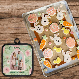 Easter Custom Photo Pastel Pink & Green Florals Pot Holder