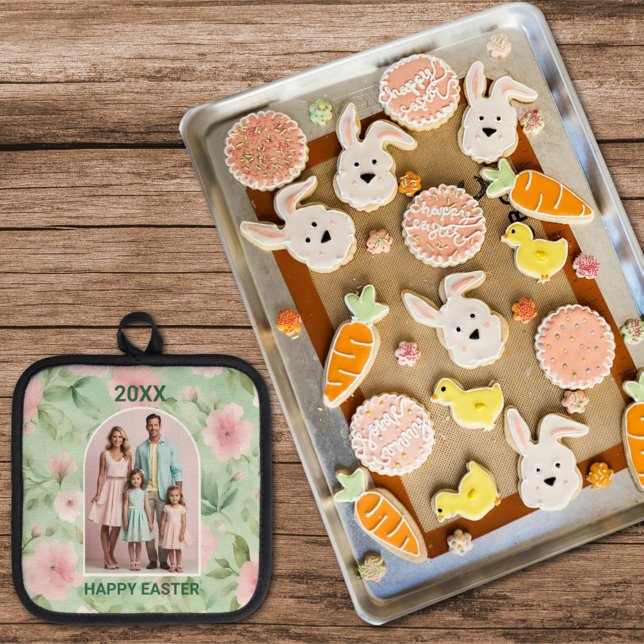 Easter Custom Photo Pastel Pink & Green Florals Pot Holder (Creator Uploaded)