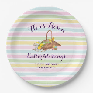Easter Custom Stripes Modern Floral Garden Easter Paper Plate