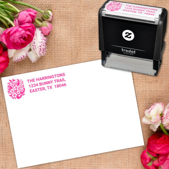 Easter Custom Text Pastel Flowers & Easter Eggs Self-inking Stamp (Creator Uploaded)
