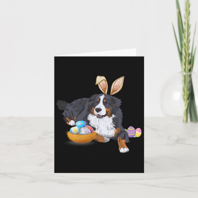 Easter Cute Bernese Mountain Dog Lover Bunny Eggs  Card (Front)