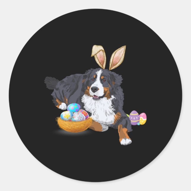 Easter Cute Bernese Mountain Dog Lover Bunny Eggs  Classic Round Sticker (Front)