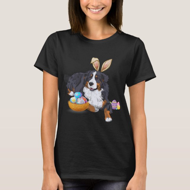 Easter Cute Bernese Mountain Dog Lover Bunny Eggs  T-Shirt (Front)