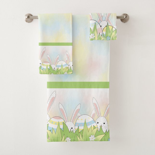 Easter cute bunny and eggs bath towel set (Insitu)