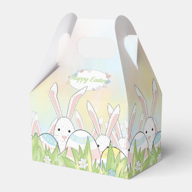 Easter cute bunny and eggs favour box (Front Side)