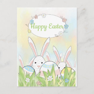Easter cute bunny and eggs postcard