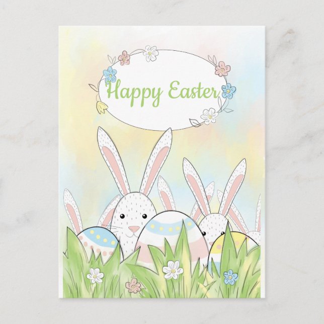 Easter cute bunny and eggs postcard (Front)