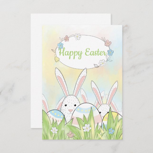 Easter cute bunny and eggs thank you card (Front/Back)