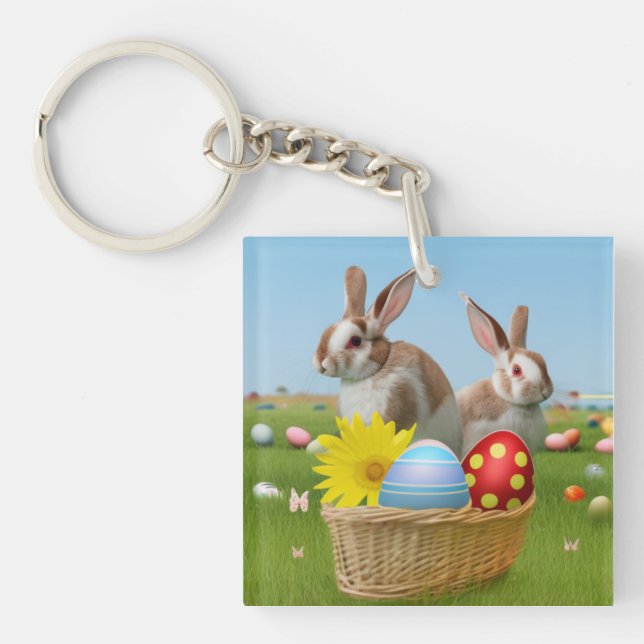 Easter Cute Bunny for a positive mood    Key Ring (Front)