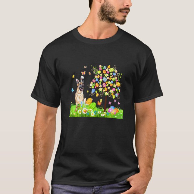 Easter Cute Bunny German Shepherd Eggs Tree Men Wo T-Shirt (Front)