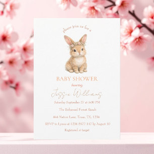 Easter Cute Bunny Rabbit Watercolor Baby Shower Invitation