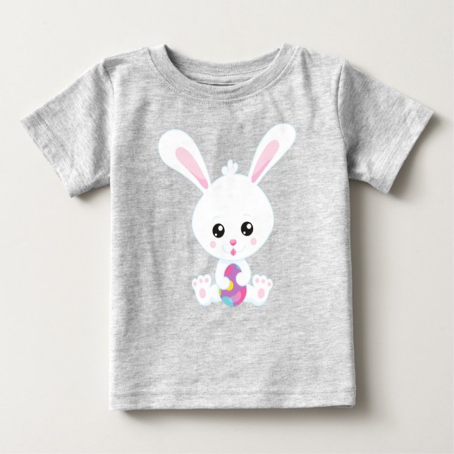Easter, Cute Bunny, White Bunny, Easter Eggs Baby T-Shirt (Front)