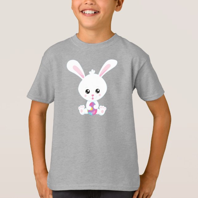 Easter, Cute Bunny, White Bunny, Easter Eggs T-Shirt (Front)