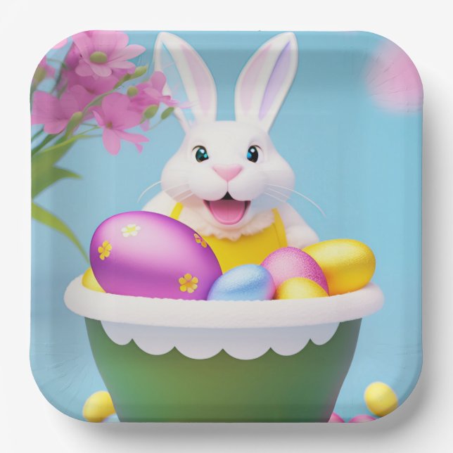 Easter Cute Bunny with Easter Basket     Paper Plate (Front)
