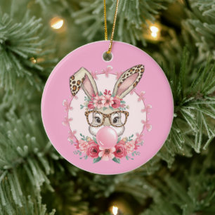 Easter Cute Floral Bunny Leopard Gift  Ceramic Tree Decoration