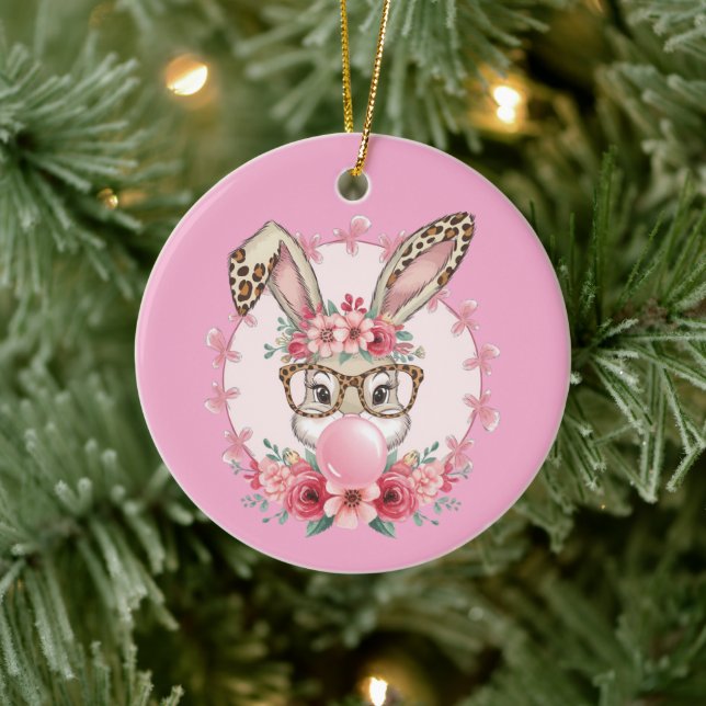 Easter Cute Floral Bunny Leopard Gift  Ceramic Tree Decoration (Tree)