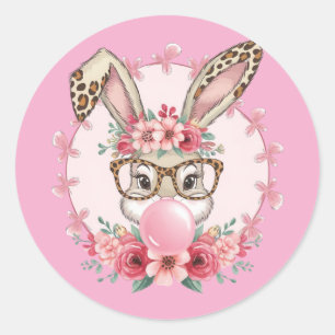 Easter Cute Floral Bunny Leopard Gift  Classic Round Sticker
