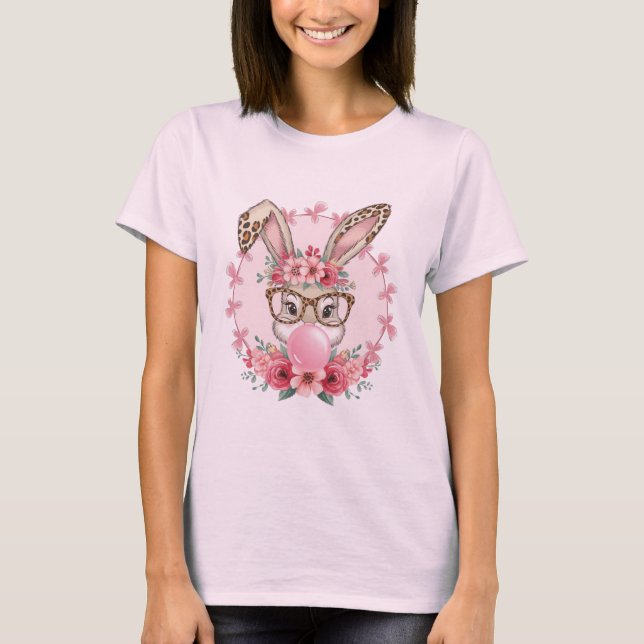 Easter Cute Floral Bunny Leopard Gift  T-Shirt (Front)