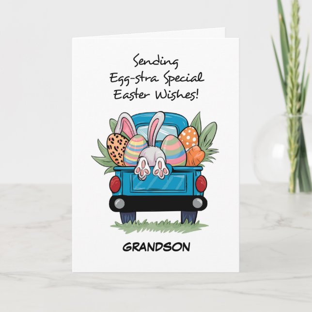 Easter Cute Pick Up Truck with Bunny and Eggs Card (Front)