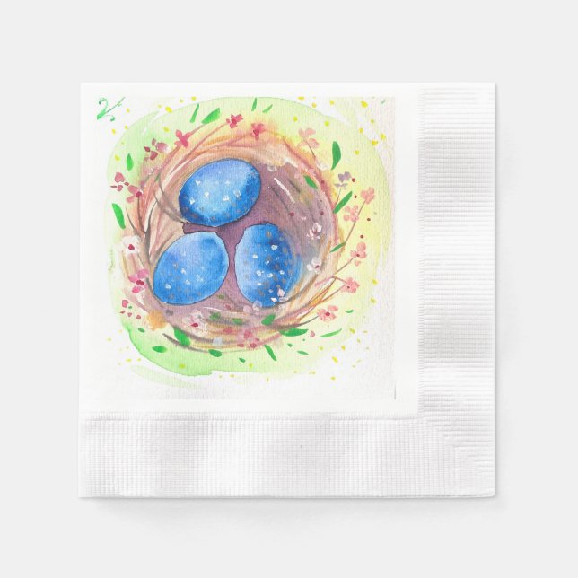 Easter cutes watercolors blues eggs napkin (Front)
