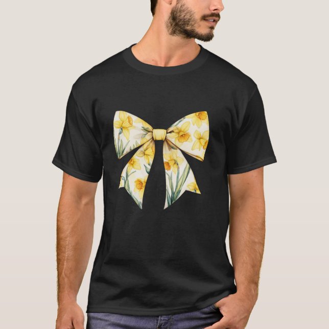 Easter Daffodil Coquette Bow Yellow Spring Flowers T-Shirt (Front)