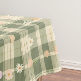 Easter Daisy Tulip Green Plaid Pattern Tablecloth