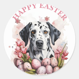 Easter Dalmatian Chocolate Eggs and Flowers - Classic Round Sticker