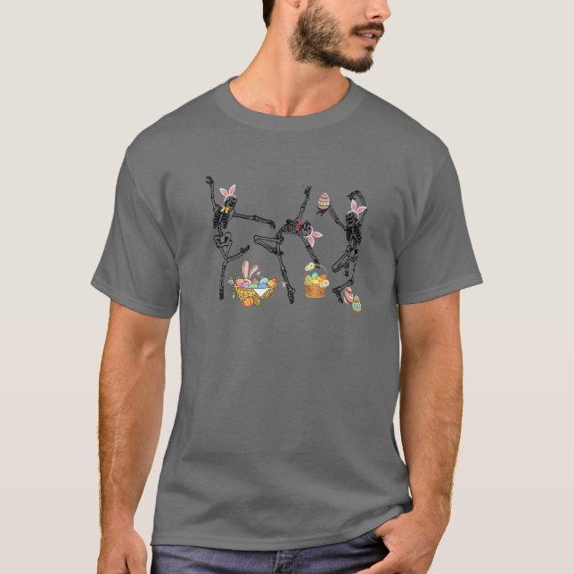 Easter Dancing Skeleton Bunny Ears Easter Skellies T-Shirt (Front)