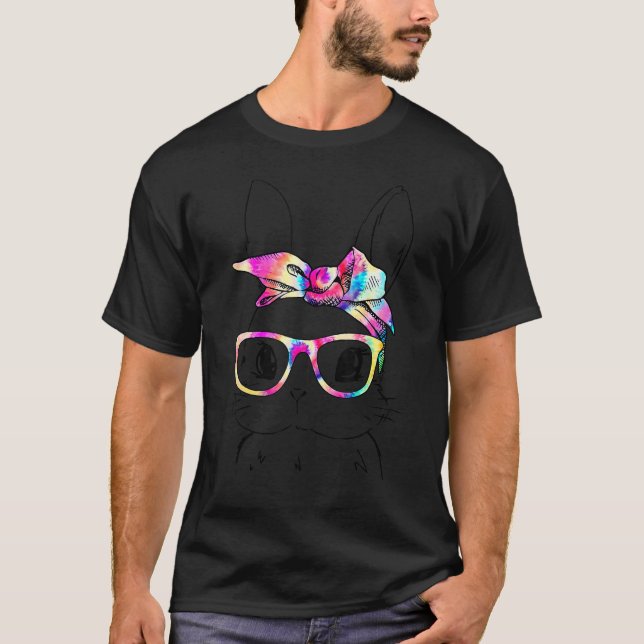 Easter Day 2022 Cute Bunny Face Tie Dye Glasses Ba T-Shirt (Front)