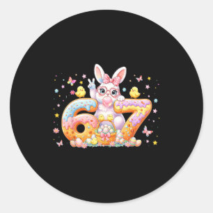 Easter Day 67 Cute Rabbit Bunny Six Seven Meme Bow Classic Round Sticker