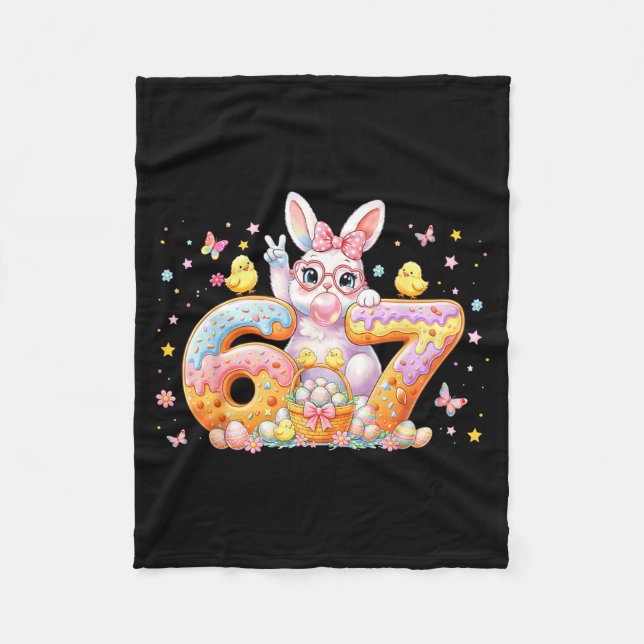 Easter Day 67 Cute Rabbit Bunny Six Seven Meme Bow Fleece Blanket (Front)