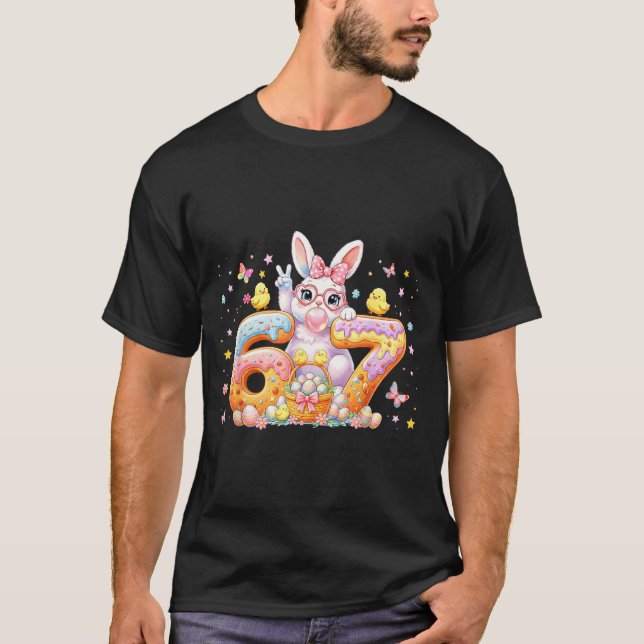 Easter Day 67 Cute Rabbit Bunny Six Seven Meme Bow T-Shirt (Front)
