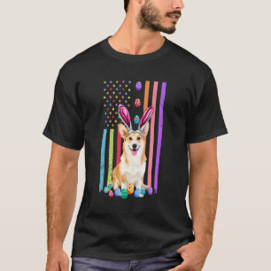 Easter Day American Eggs Flag Corgi Dog T-Shirt