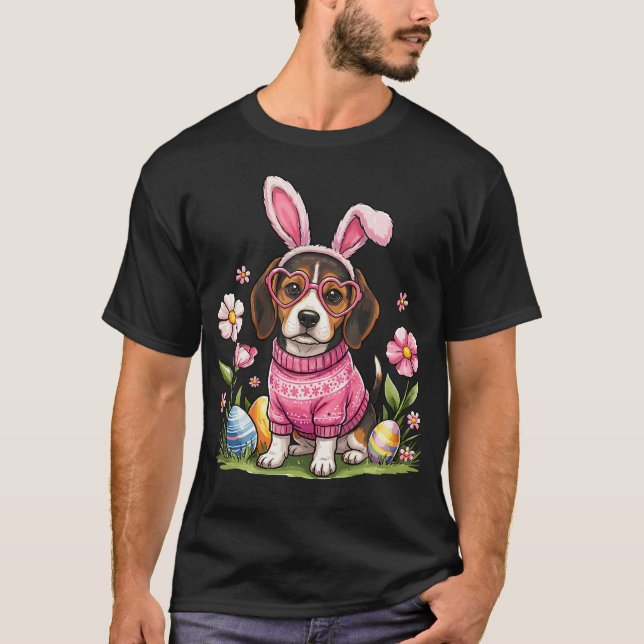 Easter Day Beagle Dog Bunny Ears Bunny Egg T-Shirt (Front)