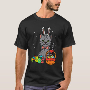 Easter Day Black Cat Bunny Ears Easter Eggs Basket T-Shirt