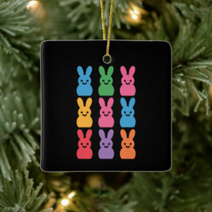 Easter Day Bunny Eggs Plaid Leopard Ceramic Ornament