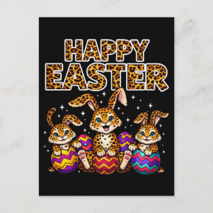 Easter Day Bunny Eggs Plaid Leopard T-Shirt Holiday Postcard