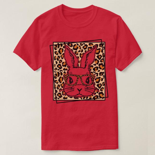 Easter Day Bunny Face Leopard Glasses  T-Shirt (Design Front)