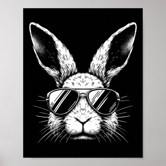 Easter Day Bunny Face With Sunglasses For Boys Men Poster (Front)