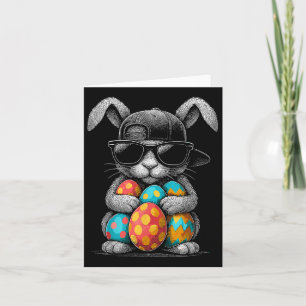 Easter Day Bunny Face With Sungles Eggs Cool Rabbi Card