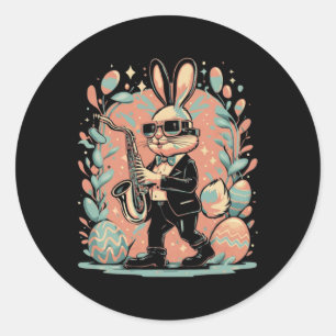 Easter Day Bunny Jazz Saxophone  Classic Round Sticker