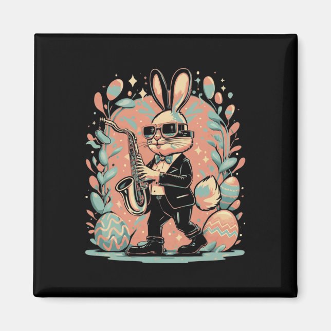 Easter Day Bunny Jazz Saxophone  Magnet (Front)