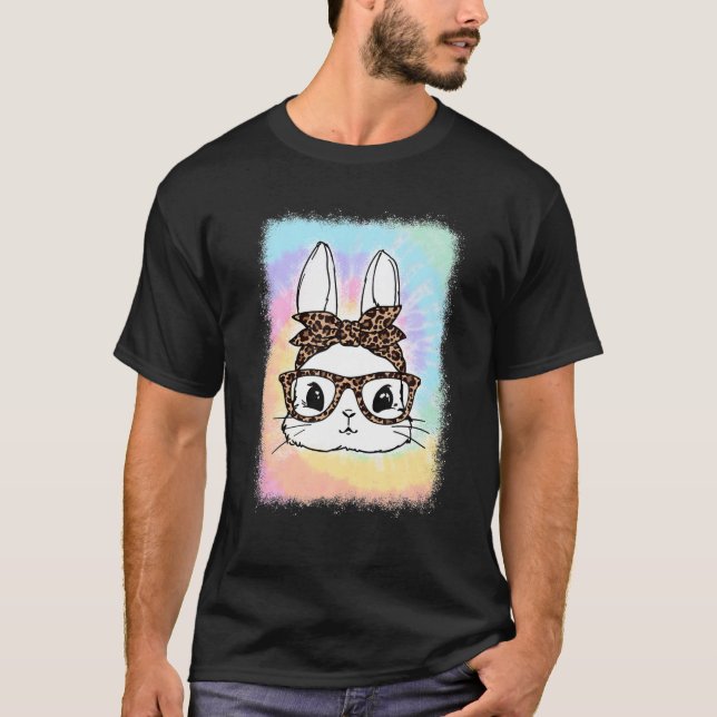 Easter Day Bunny Leopard Glasses Bandanna Tie Dye  T-Shirt (Front)
