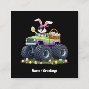 Easter Day Bunny Riding Monster Truck Eggs Kids Square Business Card