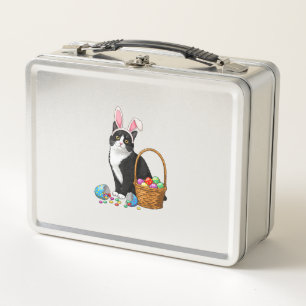 Easter Day Cat Bunny Ears Eggs Graphic Men Women K Metal Lunch Box