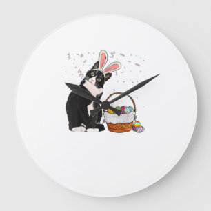 Easter Day Cat Bunny Ears Eggs Shirt Men Women Eas Large Clock