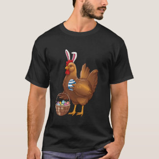 Easter Day Chicken Wearing Bunny Ears Fun Eggs Far T-Shirt