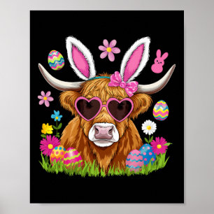 Easter Day Cow Cute Easter Bunny Farmer Women Kids Poster