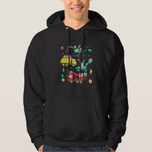 Easter Day Crane Truck Construction Bunny Ears Egg Hoodie