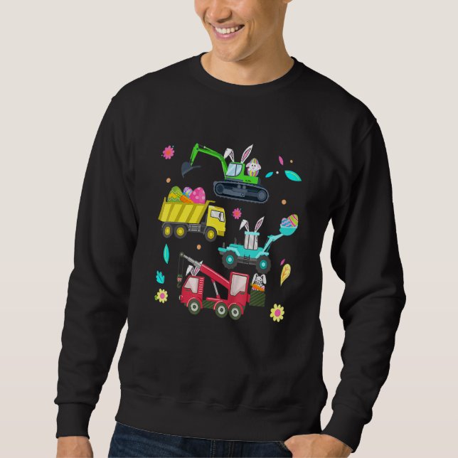 Easter Day Crane Truck Construction Bunny Ears Egg Sweatshirt (Front)